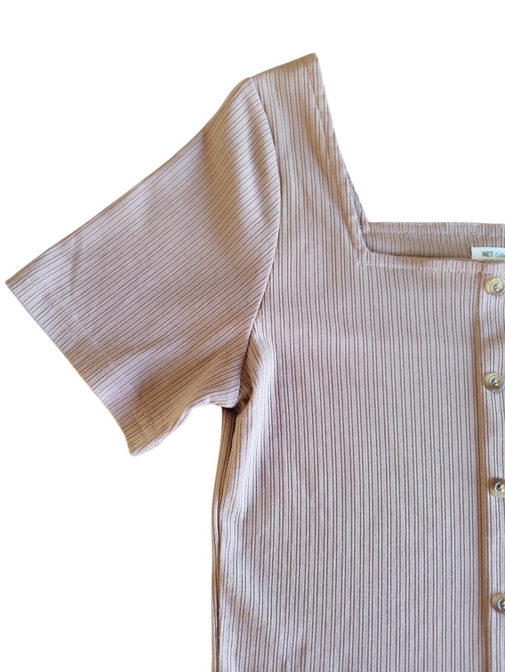 Net Collection Tan Ribbed Button Front Crop Top Women's Size S - Picture 3 of 6